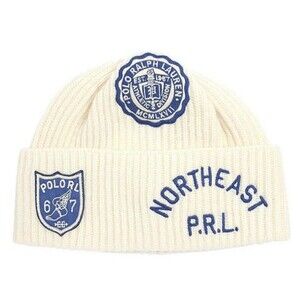 NWT Polo Ralph Lauren Patch Watch North East 67 Cream Beanie Hat Embroidered Men